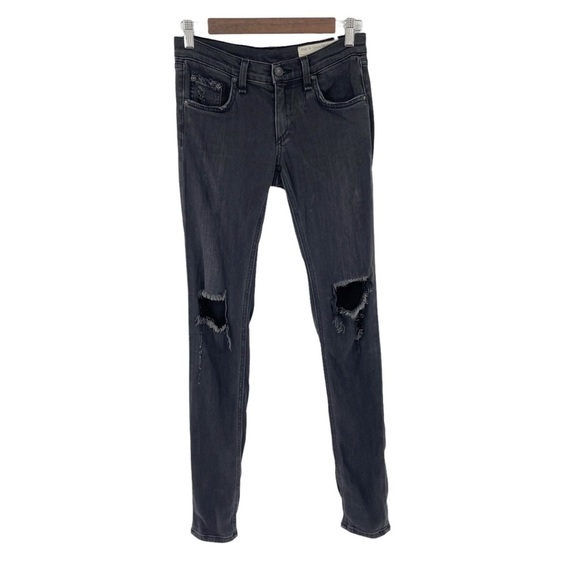 Rag & Bone Black Soft Rock Distressed Skinny Jeans Size 25 - Picture 2 of 8